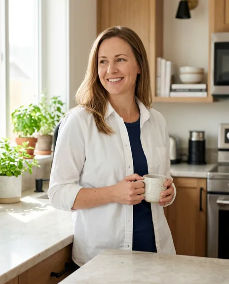 AI-generated lifestyle scene of a woman enjoying a quiet moment at home